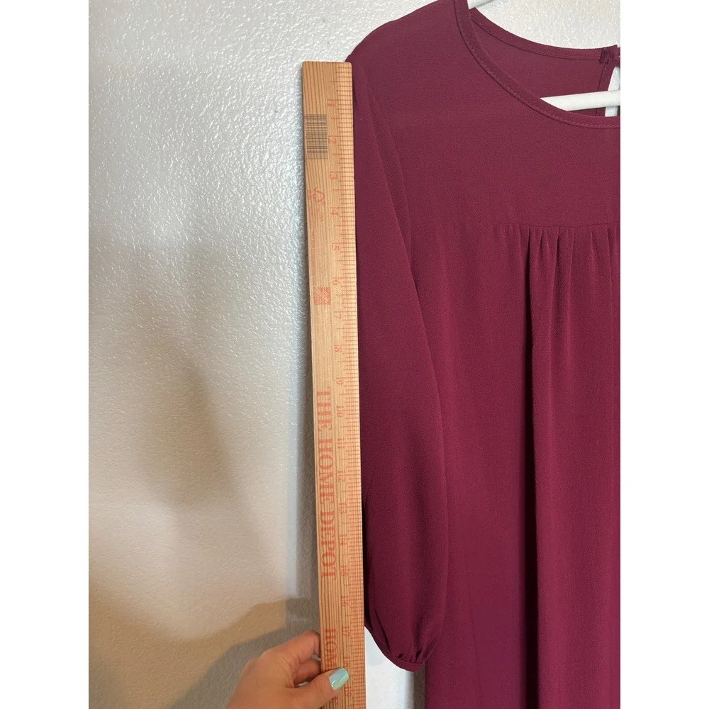 Downeast Burgundy Long Sleeve Belted Midi Dress Round Neck Maroon Large USA - Picture 7 of 8